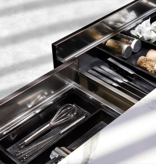 Drawer accessories in Ash Black.